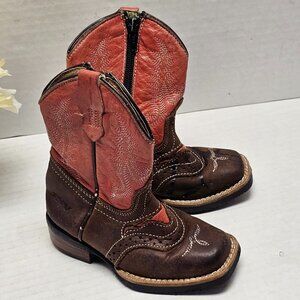 Kids Child Boy Girl JNV Boots Leather Pull On Western Style Cowboy Zipper 7 M